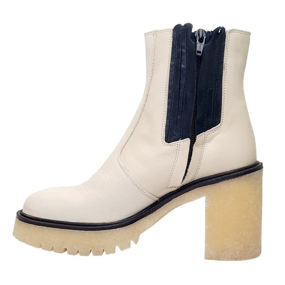 Free People White Leather Platform Boots James Chelsea MSRP$188 Women's 6.5 - Picture 1 of 11